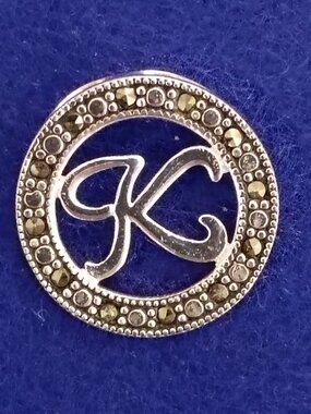 Vintage Sterling Silver Cursive Letter K Monogram Pendant Signed MD 925